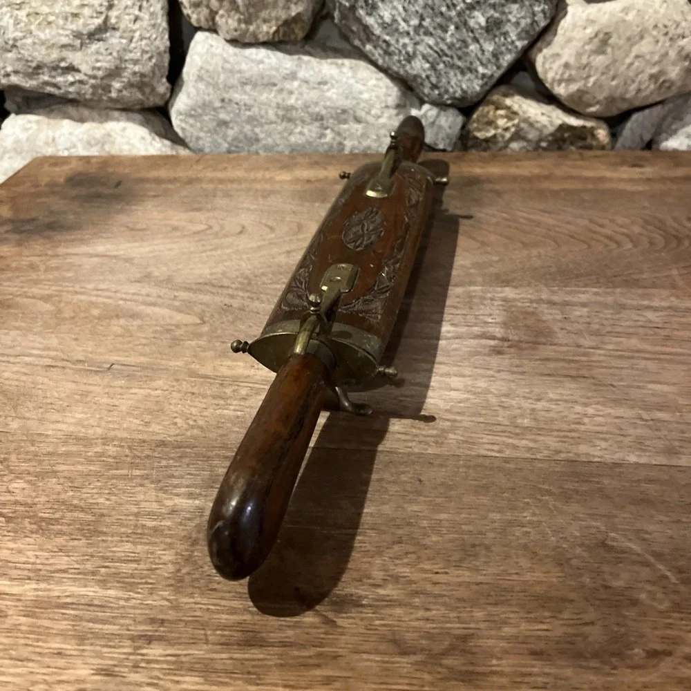 Vintage Hand Carved Wood & Brass Meat Carving Set Made in India